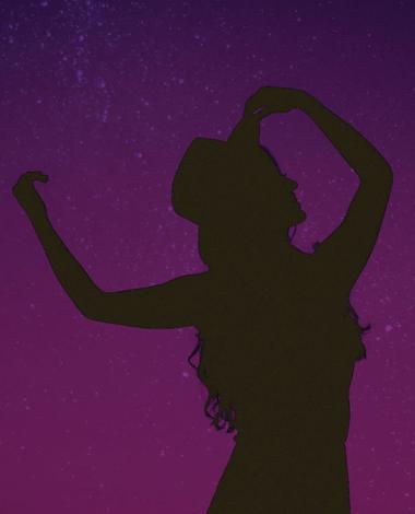 Silhouette of person dancing. 