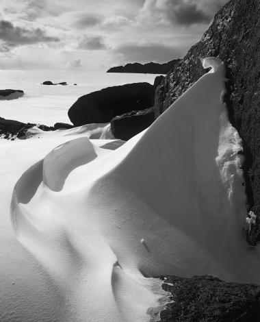 black and white photo of glacier