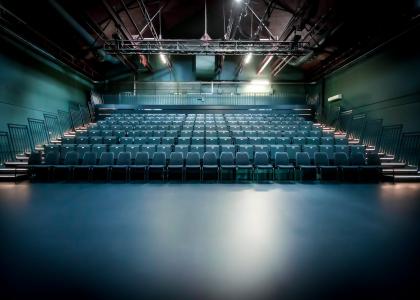Gasworks Theatre viewed from the stage towards the seating bank.