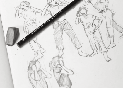 Close up of gesture drawing.