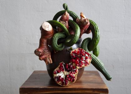 sculpture made of fruit and vegetables