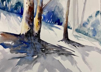 watercolour painting of trees